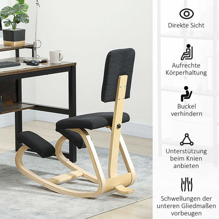 Ergonomická klekačka, březové dřevo, černá, pro domov i kancelář