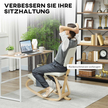 Ergonomischer Kniestuhl, Birkenholzrahmen, Cremeweiß