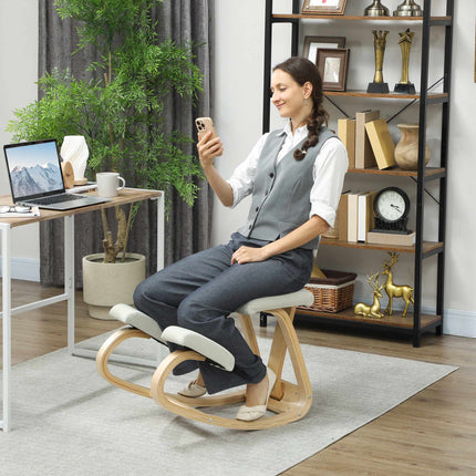 Ergonomischer Kniestuhl, Birkenholzrahmen, Cremeweiß