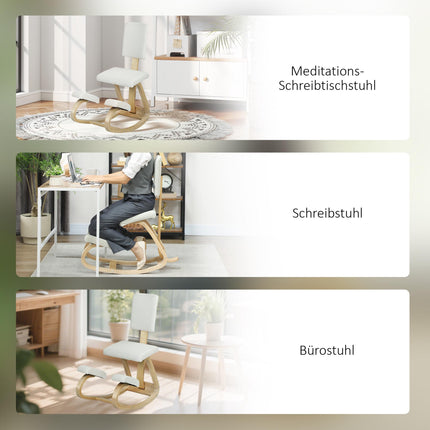 Ergonomischer Kniestuhl, Birkenholzrahmen, Cremeweiß