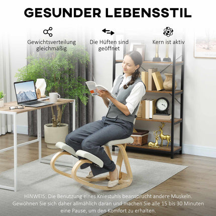 Ergonomischer Kniestuhl, Birkenholzrahmen, Cremeweiß