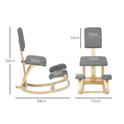 Ergonomická klekačka, březové dřevo, šedá, pro domov i kancelář