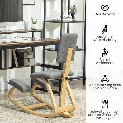 Ergonomická klekačka, březové dřevo, šedá, pro domov i kancelář