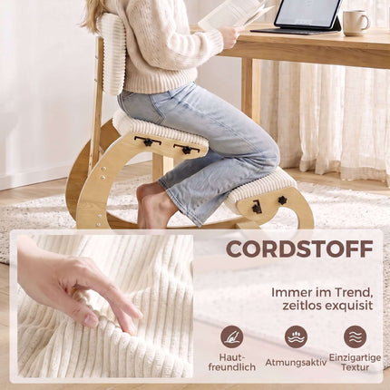 Ergonomic Kneeling Chair with Backrest, Corduroy, Cream White