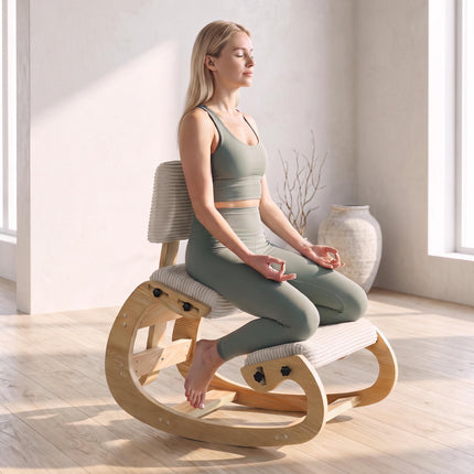 Ergonomic Kneeling Chair with Backrest, Corduroy, Cream White