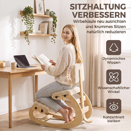 Ergonomic Kneeling Chair with Backrest, Corduroy, Cream White