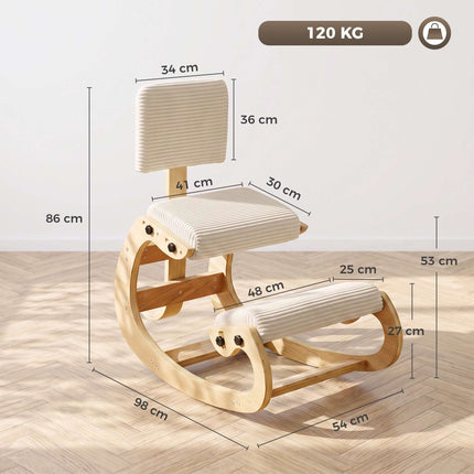 Ergonomic Kneeling Chair with Backrest, Corduroy, Cream White