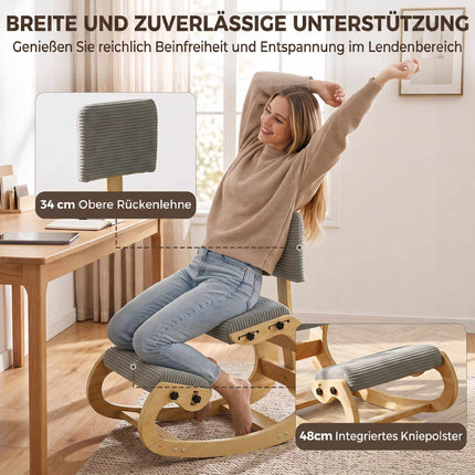 Ergonomic Kneeling Chair with Backrest, Dark Grey Cord Fabric