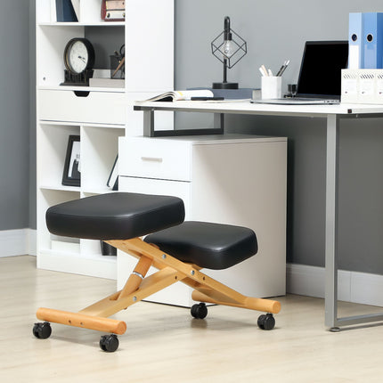 Ergonomic Kneeling Chair with Wheels, Black, Foam Padded