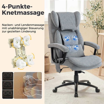 Ergonomické masážní kancelářské křeslo s vysokou opěrkou, šedý samet