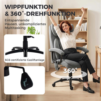 Ergonomické masážní kancelářské křeslo s vysokou opěrkou, šedý samet