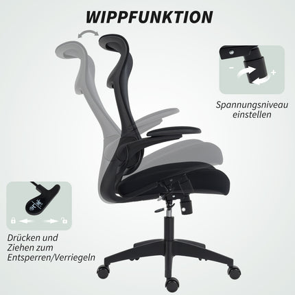 Ergonomická kancelářská židle, 3D područky, síťované opěradlo, černá