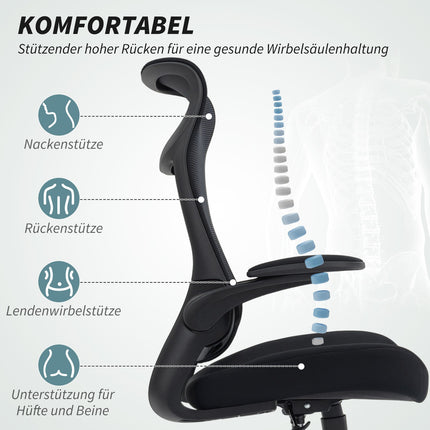 Ergonomická kancelářská židle, 3D područky, síťované opěradlo, černá