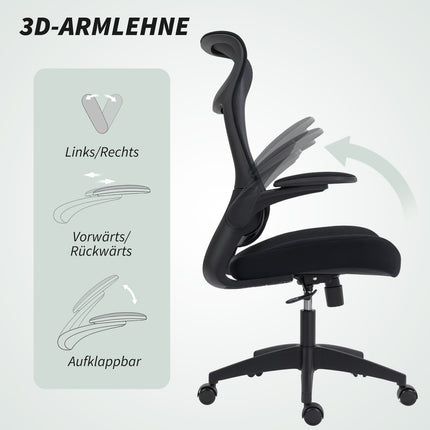 Ergonomická kancelářská židle, 3D područky, síťované opěradlo, černá