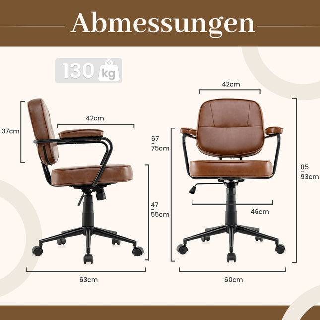 Ergonomická kancelářská židle, nastavitelná, hnědá umělá kůže