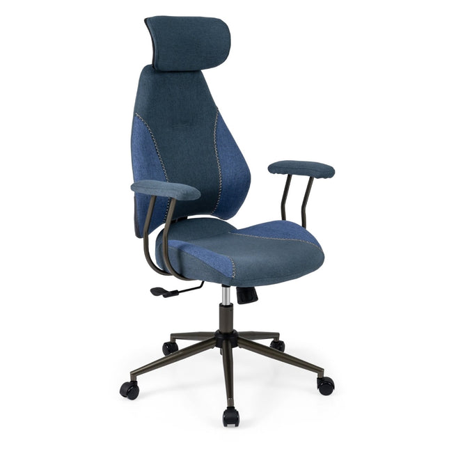 Ergonomická kancelářská židle, nastavitelná opěrka hlavy, modrý len