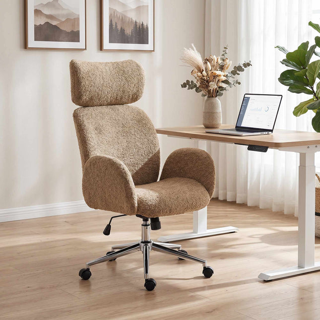 Ergonomická kancelářská židle, nastavitelná opěrka hlavy, hnědá