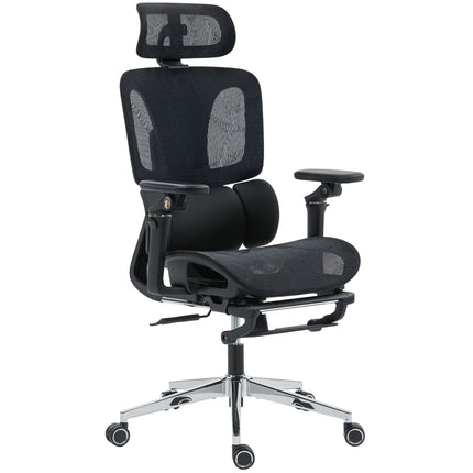 Ergonomická kancelářská židle, nastavitelná bederní opěrka a opěrka hlavy, černá síťovina