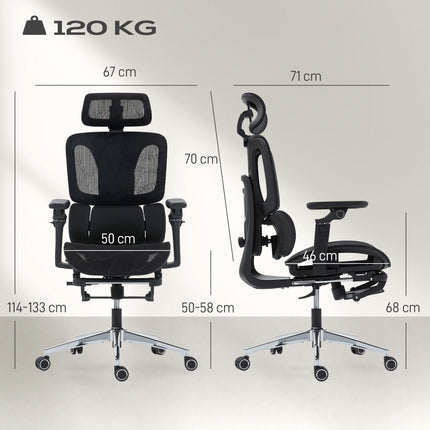 Ergonomická kancelářská židle, nastavitelná bederní opěrka a opěrka hlavy, černá síťovina