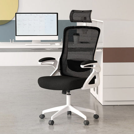 Ergonomická kancelářská židle – nastavitelná bederní opěrka, síťovina, bílá