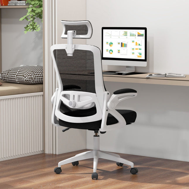 Ergonomická kancelářská židle – nastavitelná bederní opěrka, síťovina, bílá