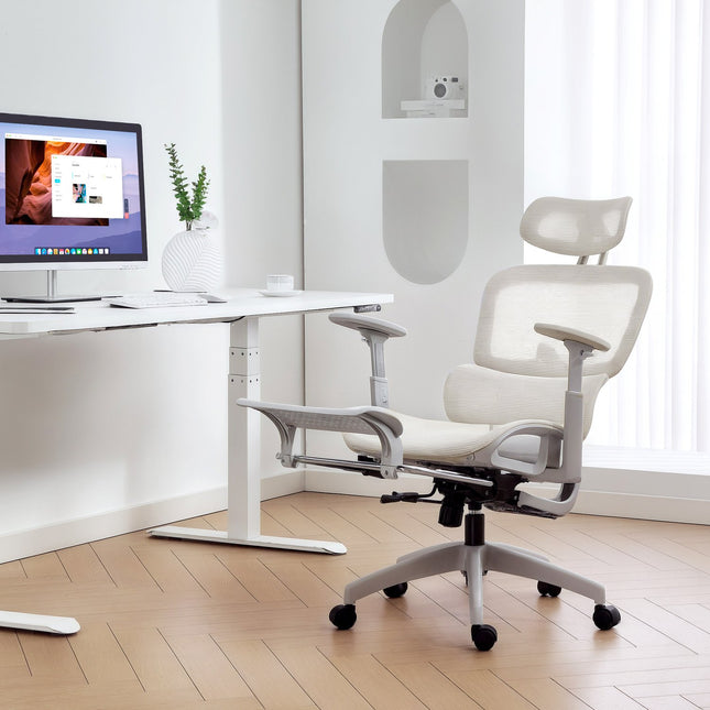 Ergonomická kancelářská židle, nastavitelná síťovina, područky, béžová