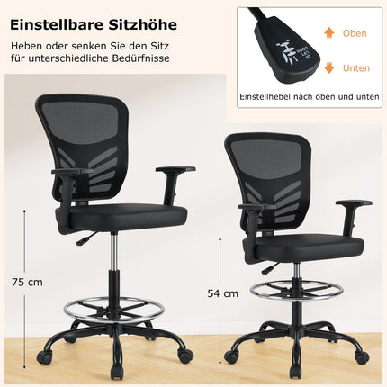 Ergonomic Office Chair, Adjustable Seat Height 54-75 cm