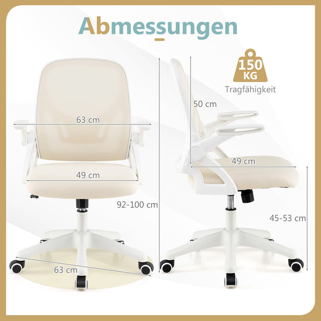 Ergonomická kancelářská židle, béžová, sklopné područky, bederní opěrka