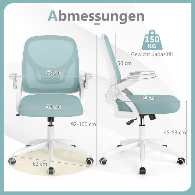 Ergonomická kancelářská židle, modrá – sklopné područky, houpací funkce