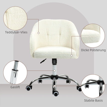 Ergonomická kancelářská židle, krémově bílý teddy fleece, nastavitelná výška