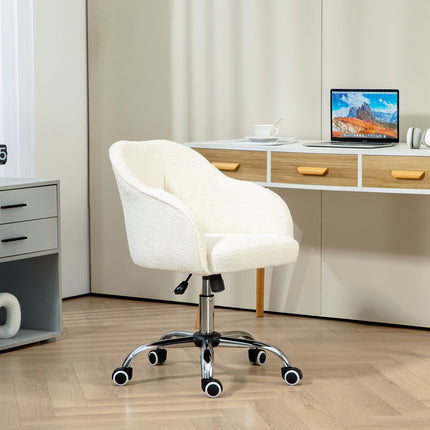 Ergonomická kancelářská židle, krémově bílý teddy fleece, nastavitelná výška