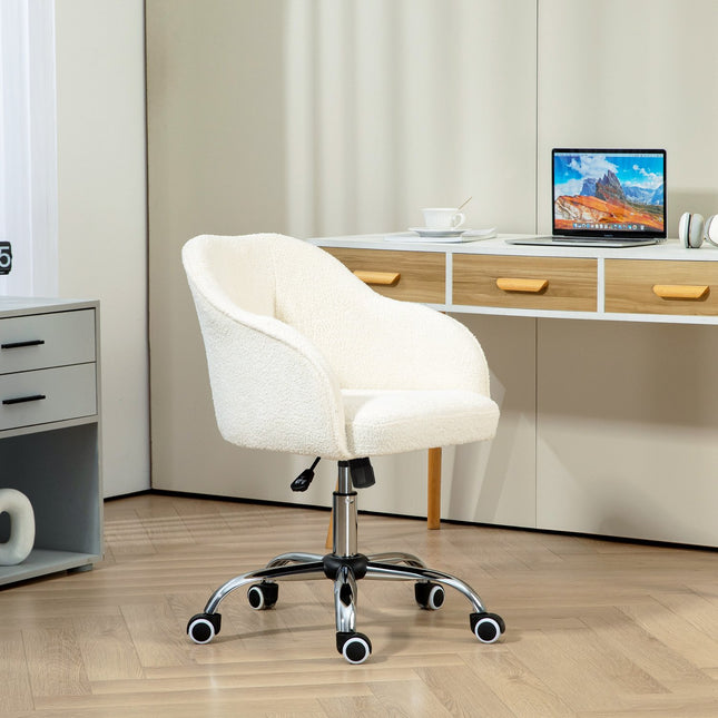 Ergonomická kancelářská židle, krémově bílý teddy fleece, nastavitelná výška