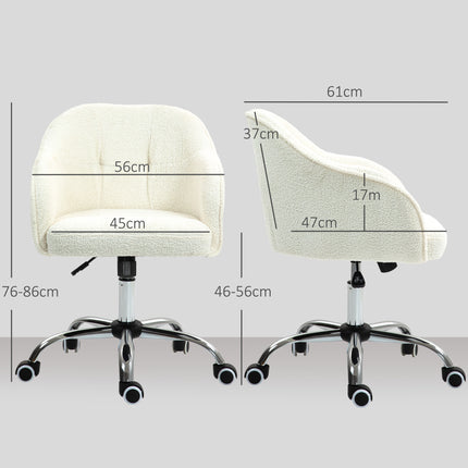 Ergonomická kancelářská židle, krémově bílý teddy fleece, nastavitelná výška