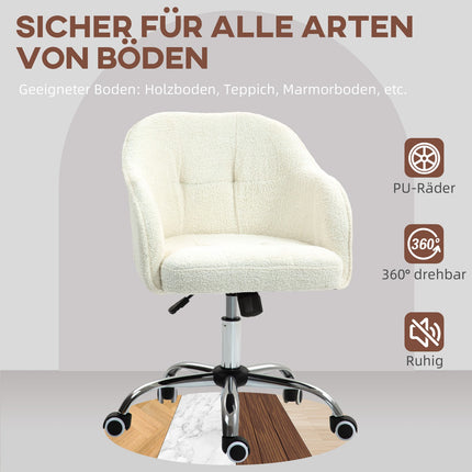 Ergonomická kancelářská židle, krémově bílý teddy fleece, nastavitelná výška