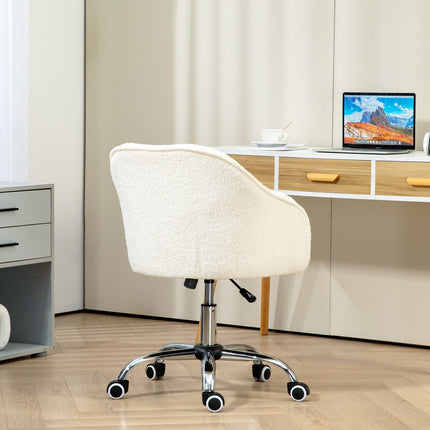 Ergonomická kancelářská židle, krémově bílý teddy fleece, nastavitelná výška