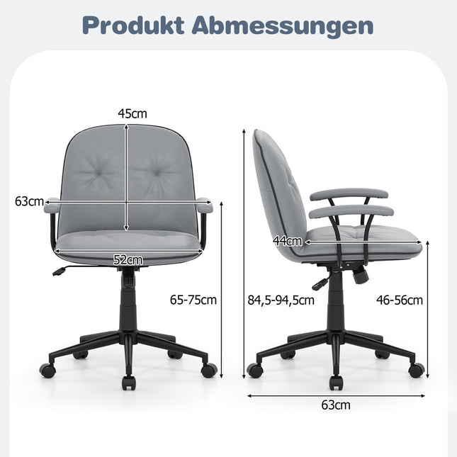 Ergonomická kancelářská židle, umělá kůže, polstrované područky, šedá