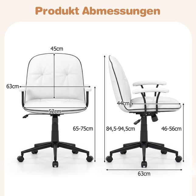 Ergonomická kancelářská židle, umělá kůže, bílá, nastavitelná