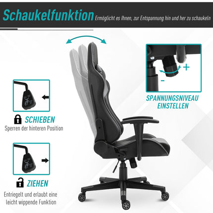 Ergonomická otočná herní židle, černá umělá kůže