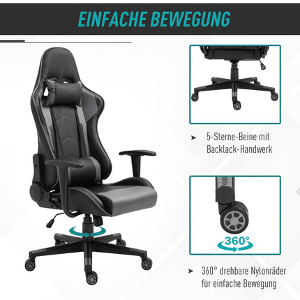Ergonomická otočná herní židle, černá umělá kůže