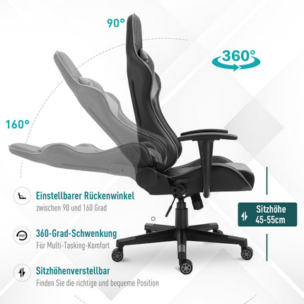 Ergonomická otočná herní židle, černá umělá kůže