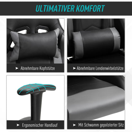 Ergonomická otočná herní židle, černá umělá kůže