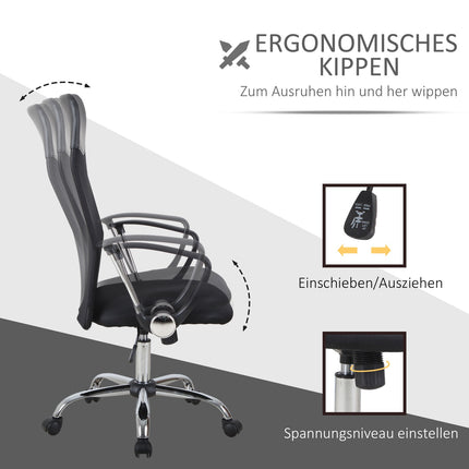 Ergonomická černá otočná herní židle, síťovina a pěna, nastavitelná výška