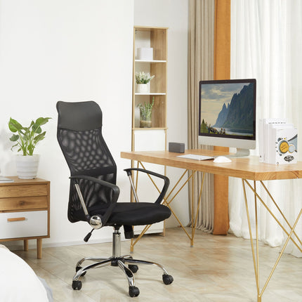 Ergonomická černá otočná herní židle, síťovina a pěna, nastavitelná výška