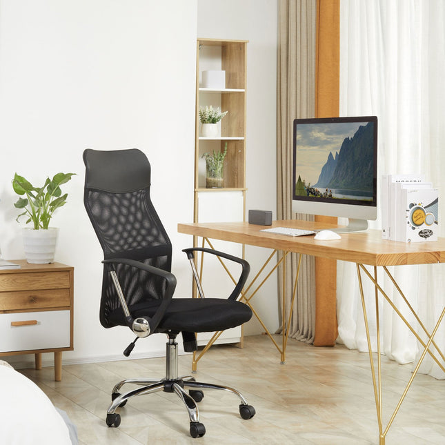 Ergonomická černá otočná herní židle, síťovina a pěna, nastavitelná výška