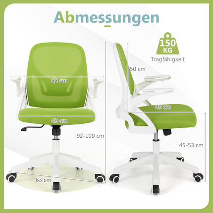 Ergonomická kancelářská židle, zelená, sklopné područky, bederní opěrka