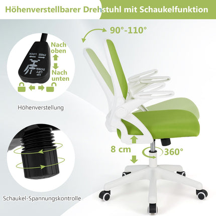 Ergonomická kancelářská židle, zelená, sklopné područky, bederní opěrka