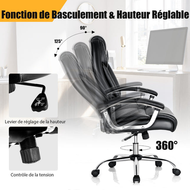 Ergonomická kancelářská židle – vysoké opěradlo, polstrované područky, otočná, černá