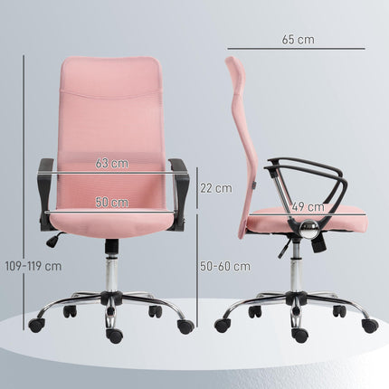 Ergonomická kancelářská židle, vysoké opěradlo, růžová, síťovina