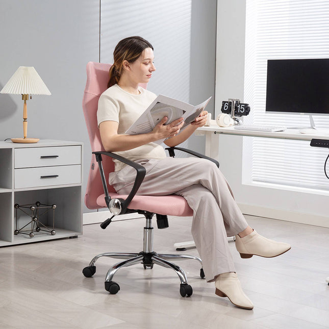 Ergonomická kancelářská židle, vysoké opěradlo, růžová, síťovina