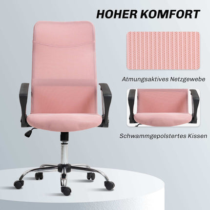 Ergonomická kancelářská židle, vysoké opěradlo, růžová, síťovina